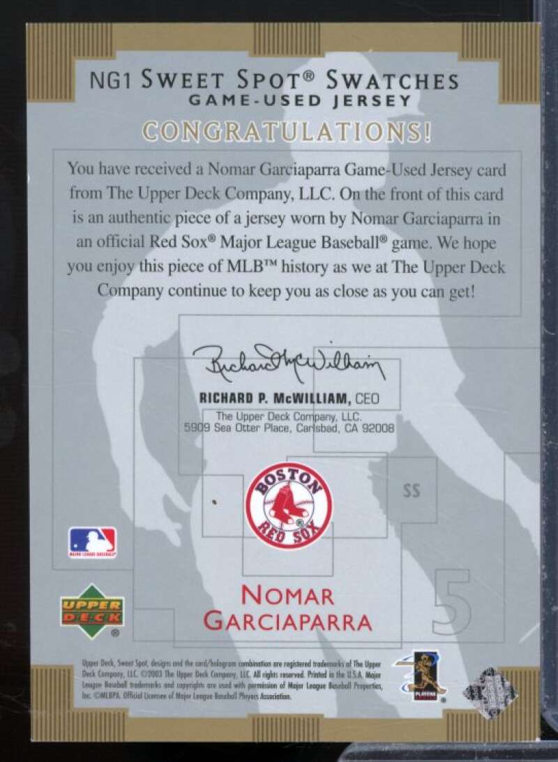 Nomar Garciaparra SP/75 Card 2003 Sweet Spot Swatches #NG  Image 2