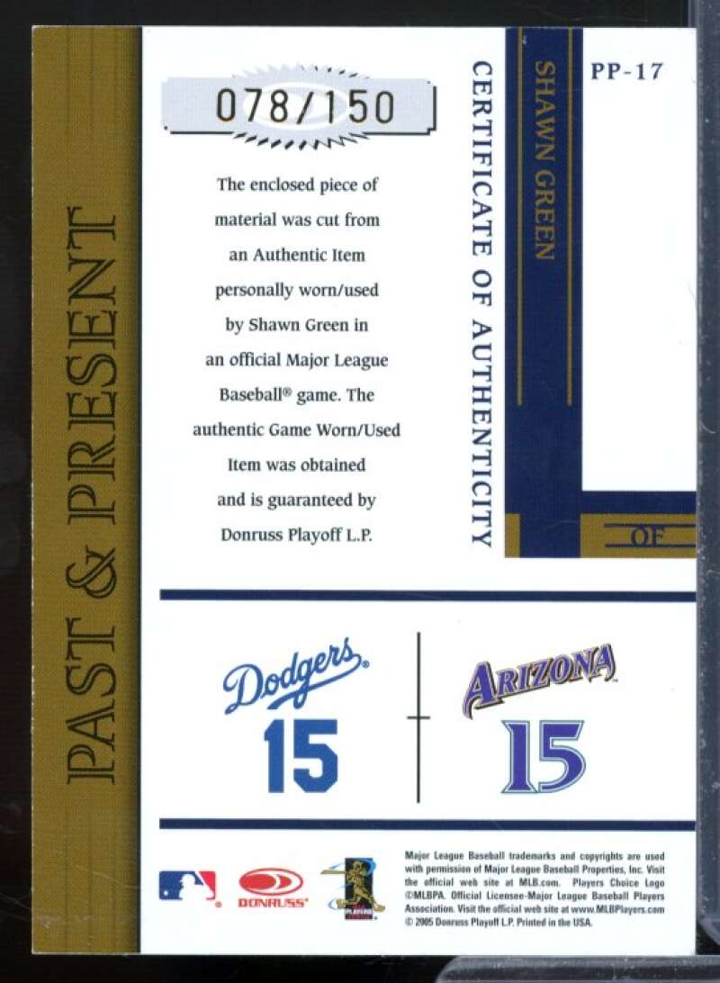 Shawn Green Card 2005 Prime Patches Past and Present Jersey #17  Image 2