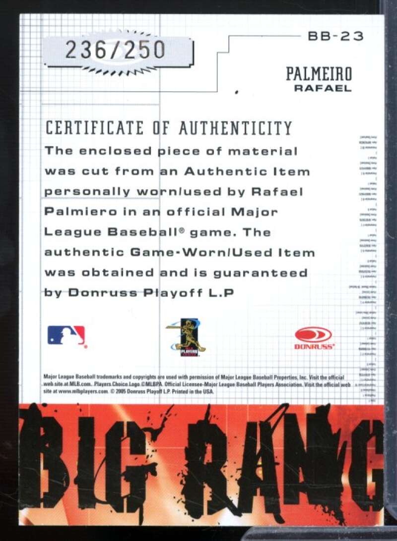 Rafael Palmeiro Pants Card 2005 Leather Lumber Big Bang Jersey #23  Image 2