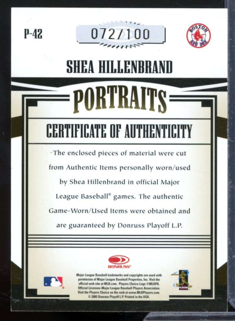 S.Hillenbrand J-J-J Card 2005 Prime Patches Portraits Triple Swatch #42  Image 2