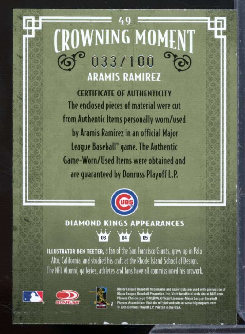 Aramis Ramirez Bat-Jsy Card 2005 Diamond Kings Materials Silver #49  Image 2