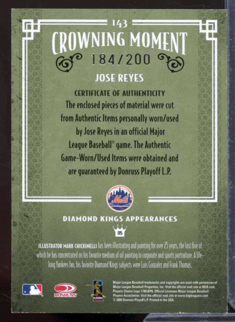 Jose Reyes Bat-Jsy Card 2005 Diamond Kings Materials Bronze #143  Image 2