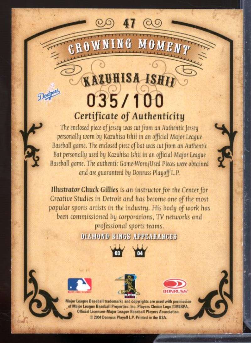 Kazuhisa Ishii Bat-Jsy Card 2004 Diamond Kings DK Materials Bronze #47  Image 2