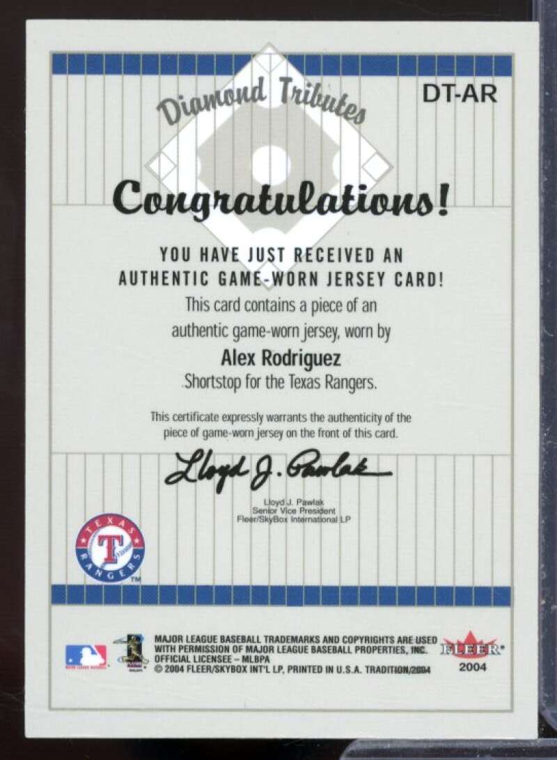 Alex Rodriguez Card 2004 Fleer Tradition Diamond Tributes Game Jersey #AR  Image 2