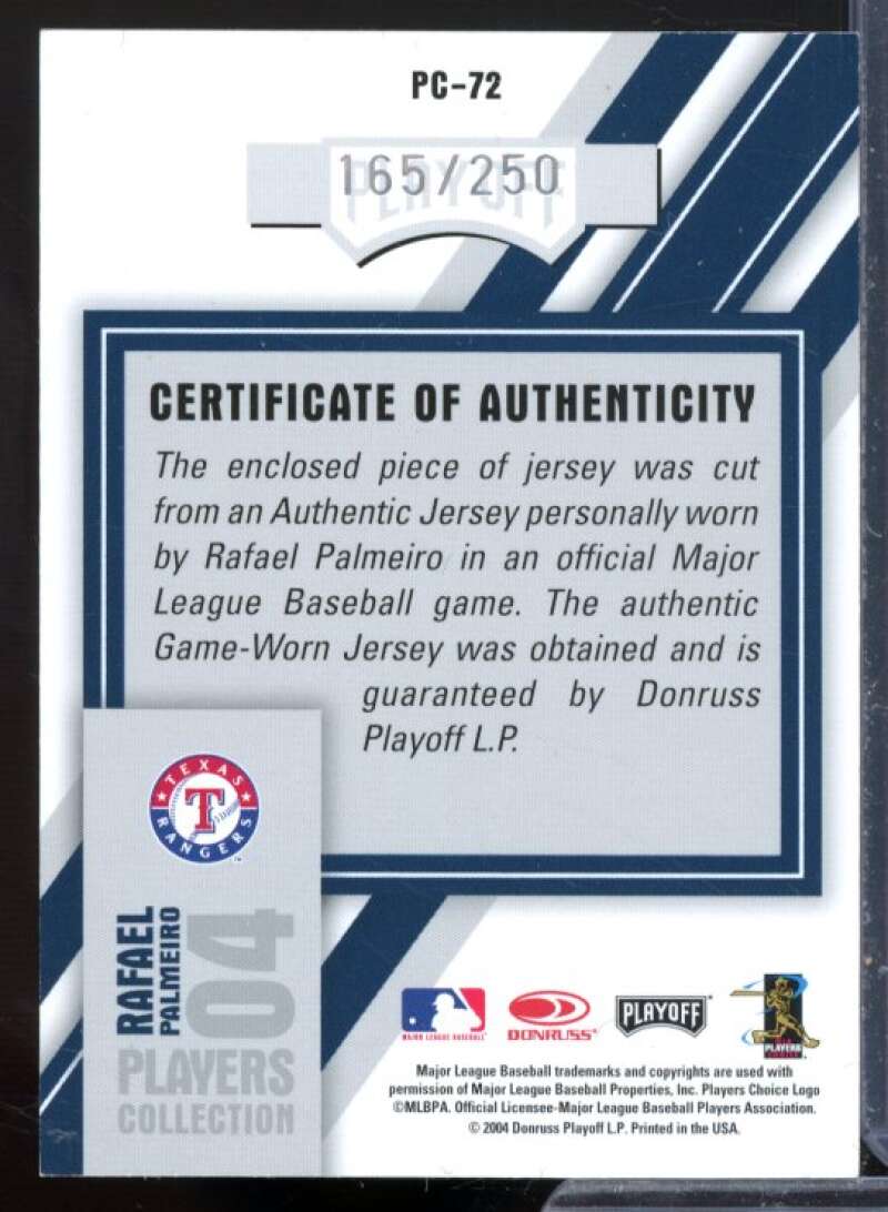 Rafael Palmeiro Gray 2004 Playoff Honors Players Collection Jersey Blue #72  Image 2