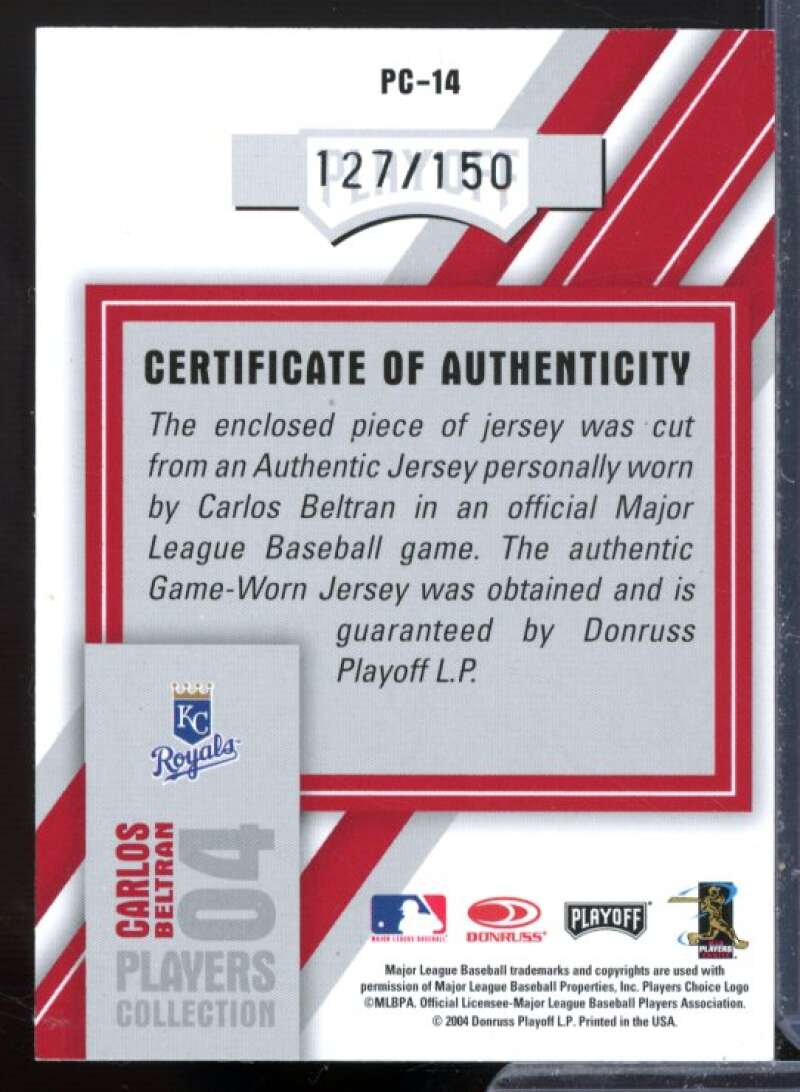 Carlos Beltran Card 2004 Studio Players Collection Jersey #14  Image 2