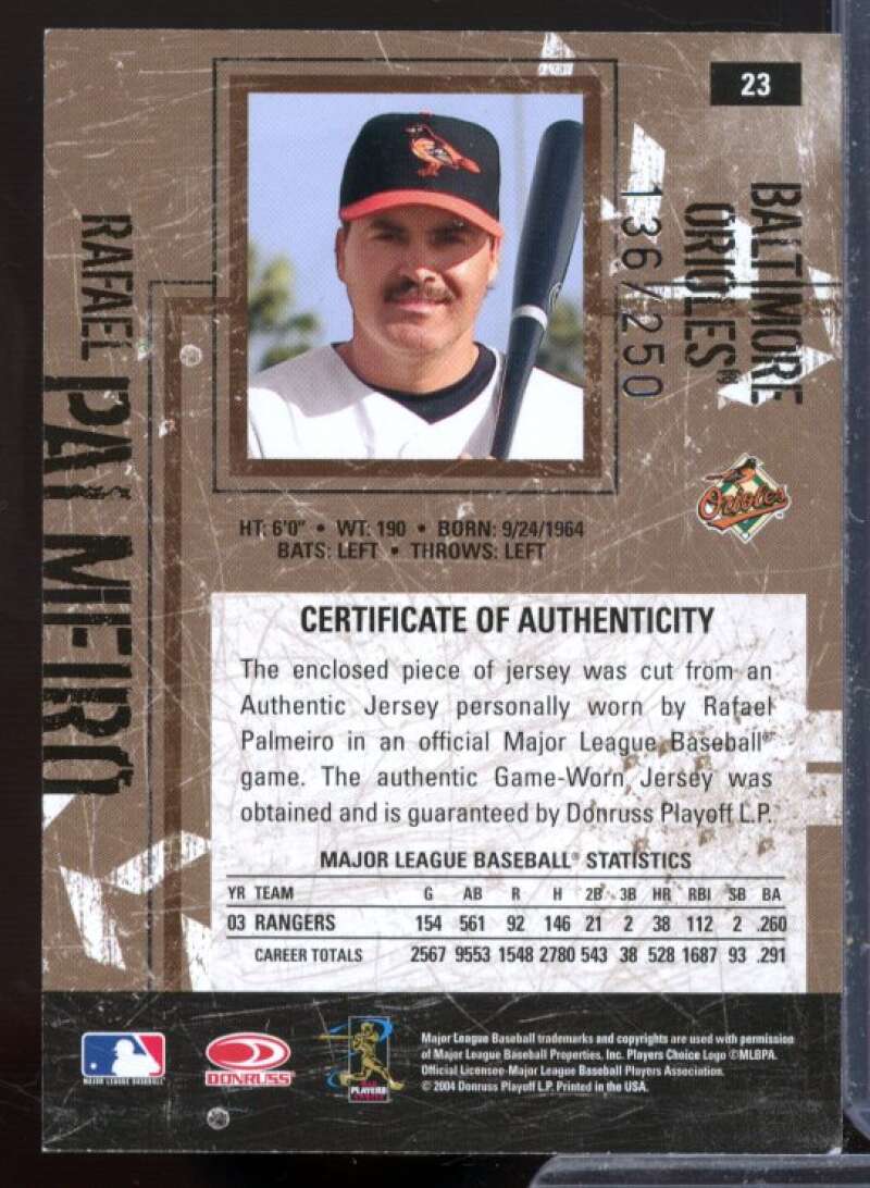 Rafael Palmeiro Card 2004 Leather and Lumber Materials Jersey #23  Image 2