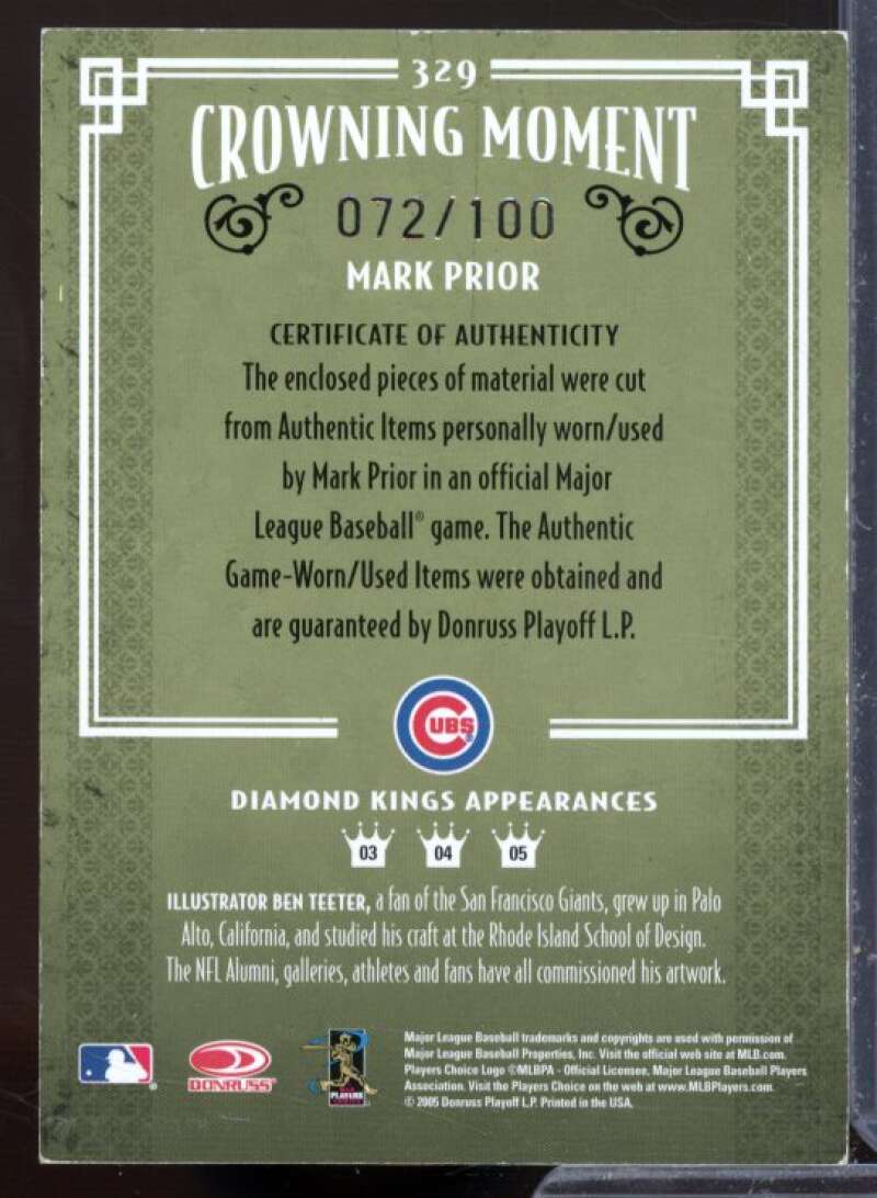 Mark Prior Bat-Jsy Card 2005 Diamond Kings Materials Framed Blue #329  Image 2