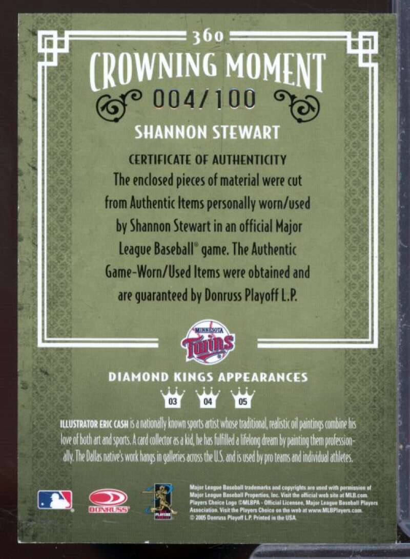 Shannon Stewart Bat-Jsy Card 2005 Diamond Kings Materials Silver #360  Image 2
