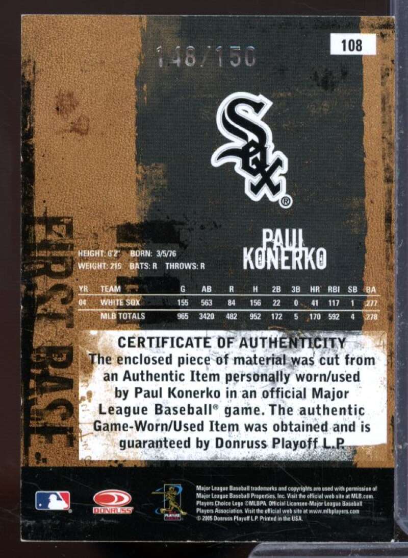 Paul Konerko Card 2005 Leather and Lumber Materials Jersey #108  Image 2