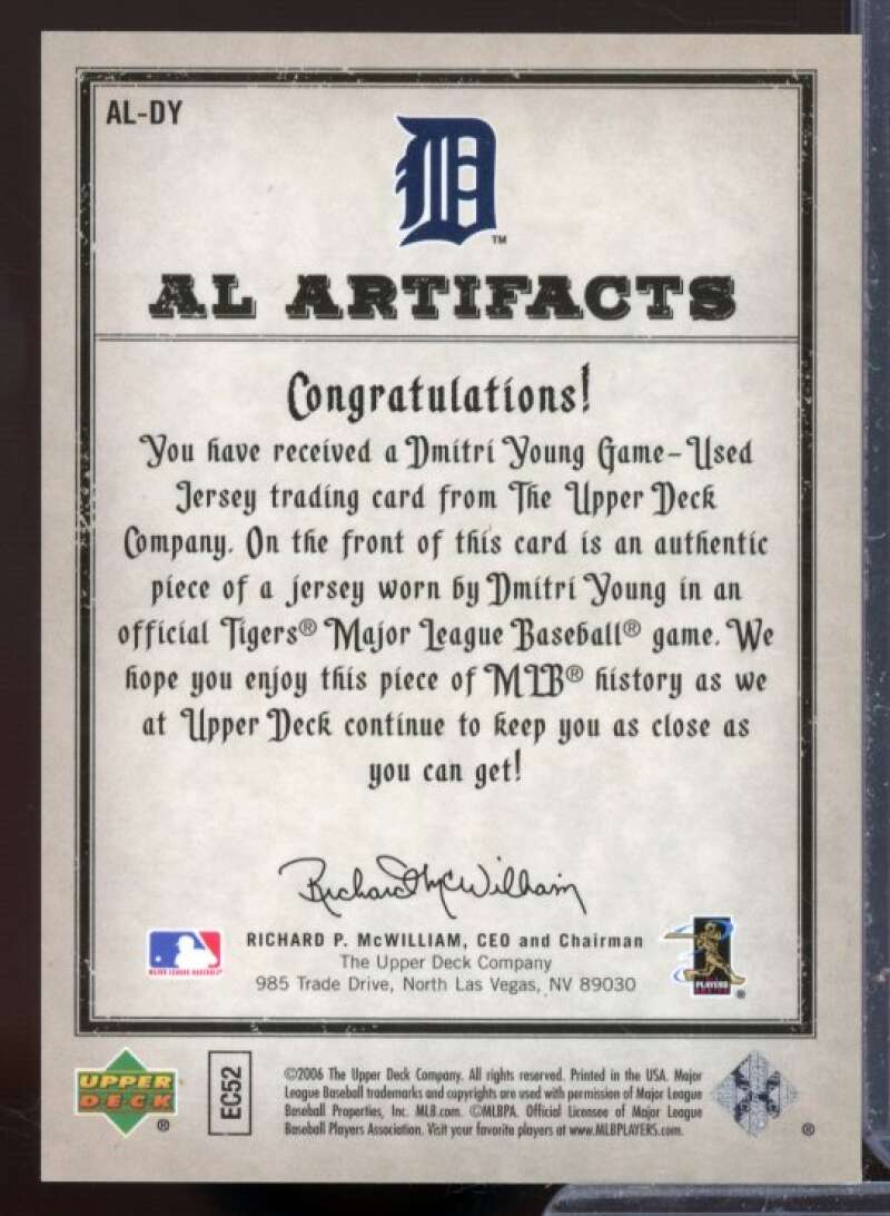 Dmitri Young Jsy Card 2006 Artifacts MLB Game-Used Apparel #DY  Image 2