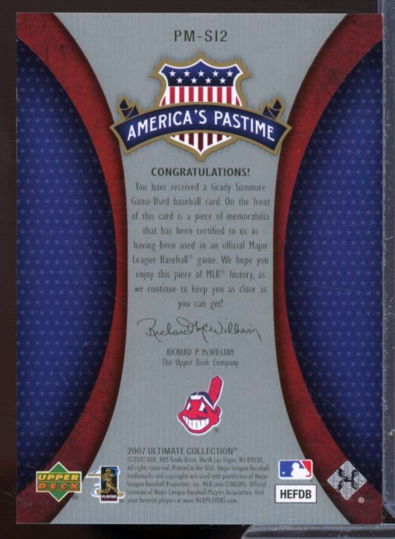 Grady Sizemore Card 2007 Ultimate Collection America's Pastime Memorabilia #SI2  Image 2