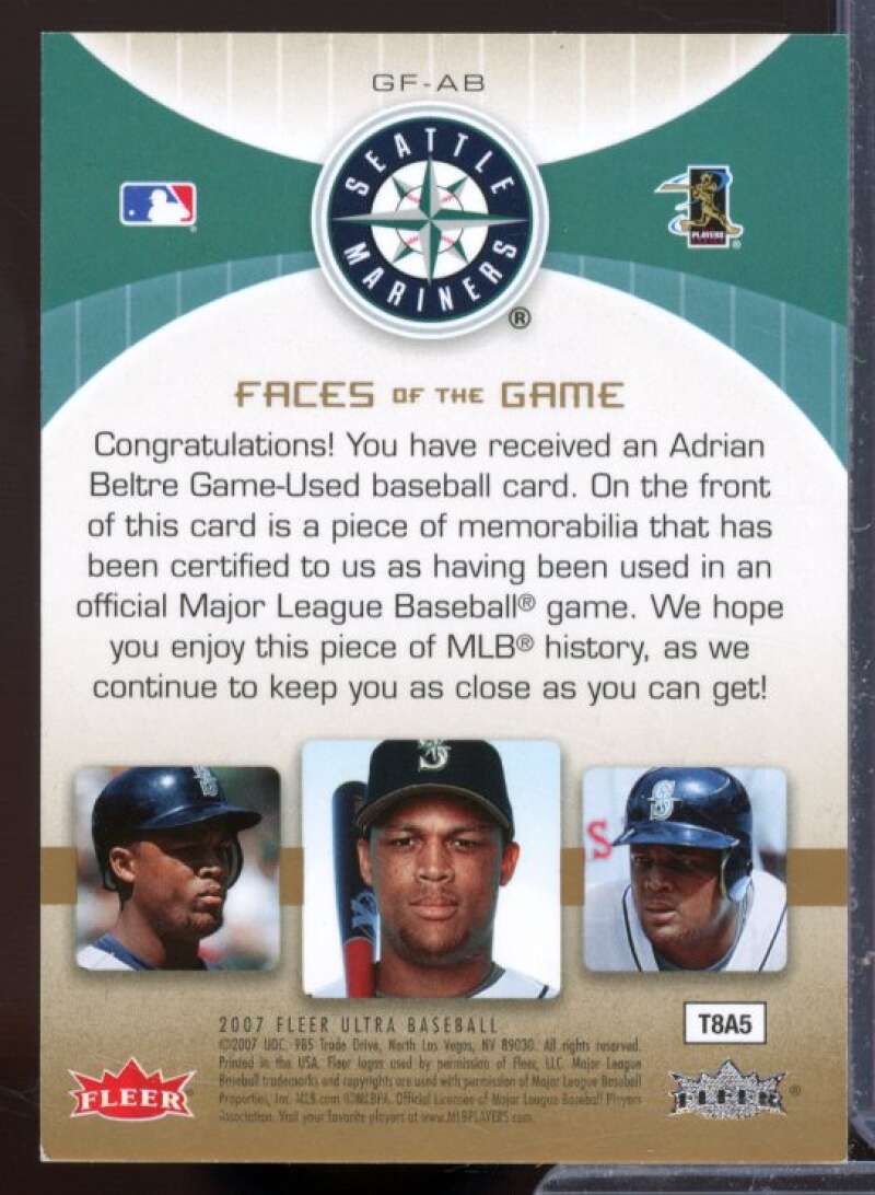 Adrian Beltre Card 2007 Ultra Faces of the Game Materials #AB  Image 2