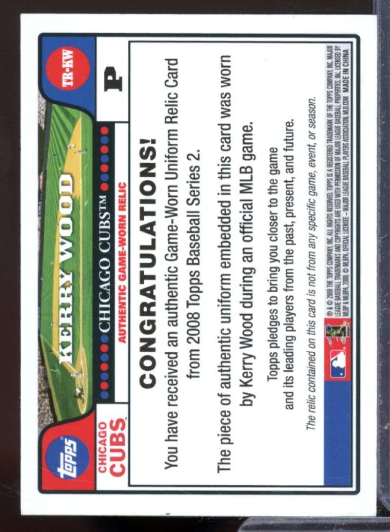 Kerry Wood Card 2008 Topps Retail Relics #KW  Image 2