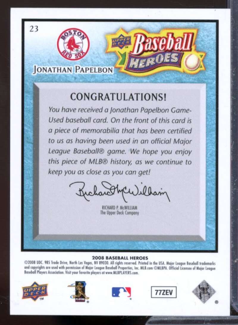 Jonathan Papelbon Card 2008 Upper Deck Heroes Jersey Light Blue #23  Image 2