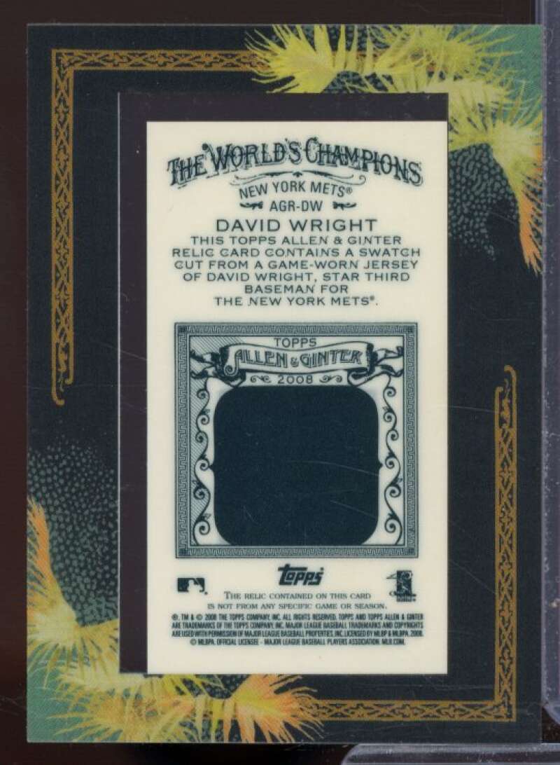David Wright Jsy C Card 2008 Topps Allen and Ginter Relics #DW  Image 2
