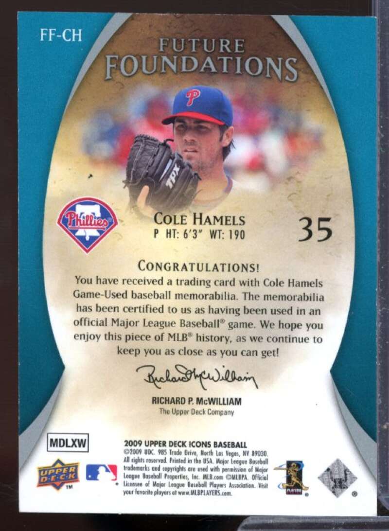 Cole Hamels Card 2009 Upper Deck Icons Future Foundations Jerseys #CH  Image 2