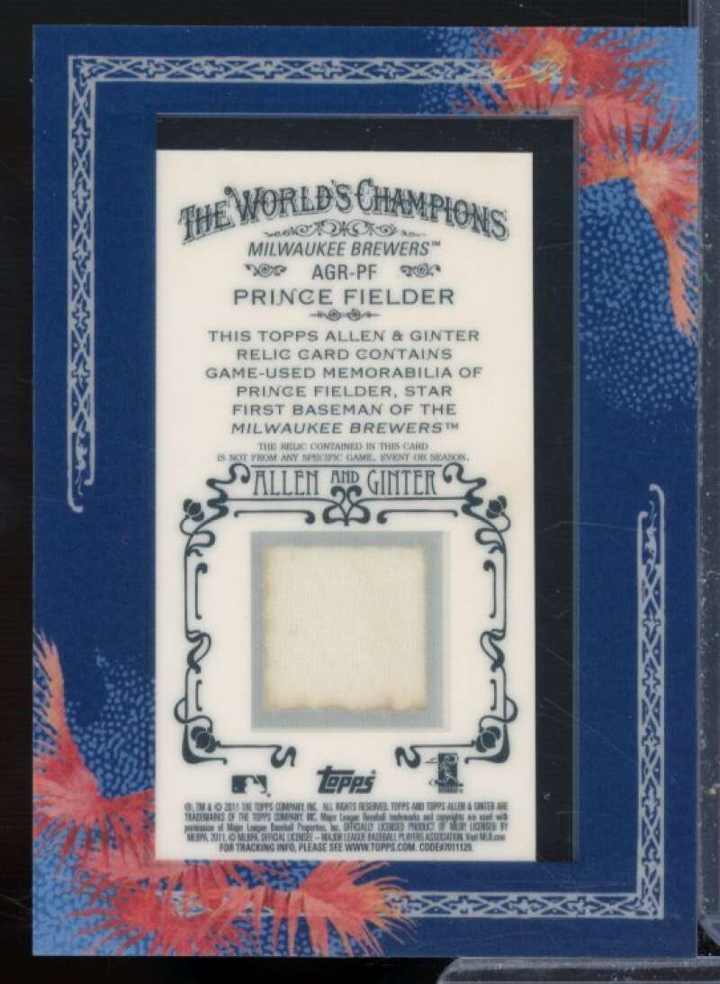 Prince Fielder Card 2011 Topps Allen and Ginter Relics #PF  Image 2