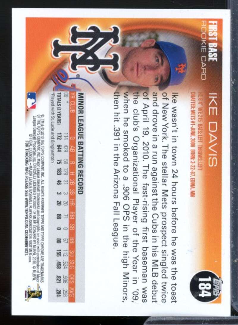 Ike Davis Rookie Card 2010 Topps Chrome Rookie Autographs #184  Image 2
