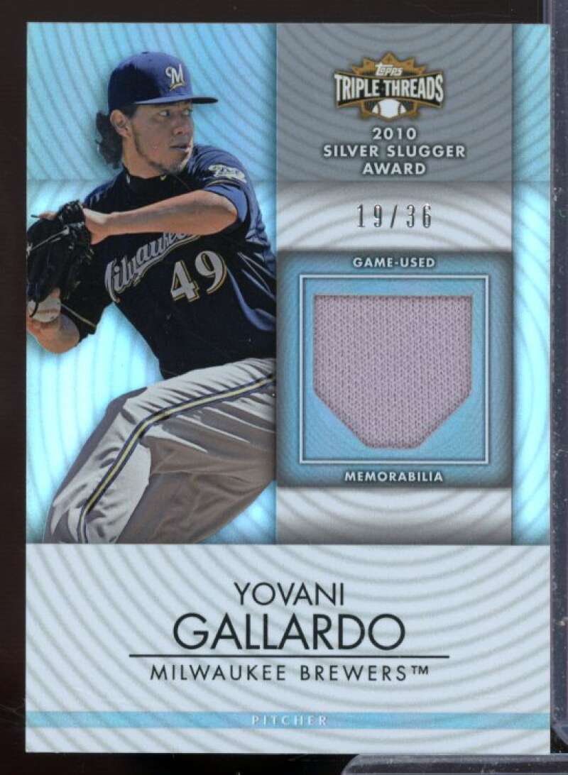 Yovani Gallardo Card 2012 Topps Triple Threads Unity Relics #UR213  Image 1