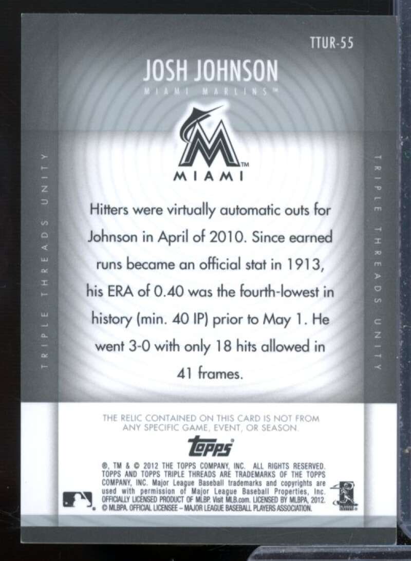 Josh Johnson Card 2012 Topps Triple Threads Unity Relics #UR55  Image 2