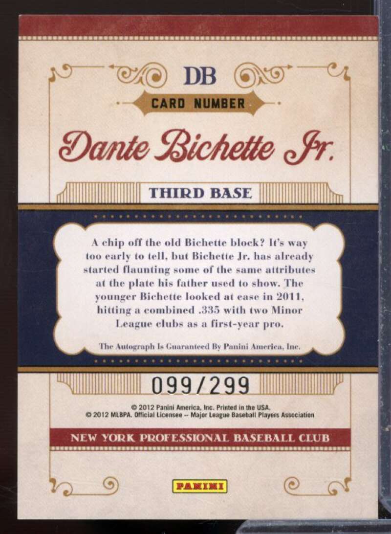 Dante Bichette Jr. Rookie Card 2011 Prime Cuts Prospect Signatures #DB  Image 2