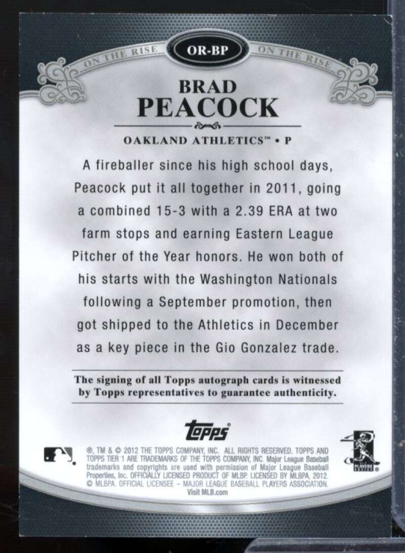 Brad Peacock Card 2012 Topps Tier One On The Rise Autographs #BP  Image 2