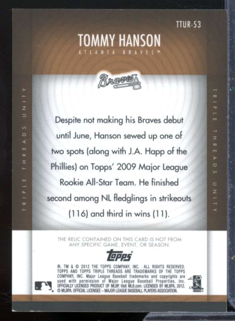 Tommy Hanson Card 2012 Topps Triple Threads Unity Relics Sepia #UR53  Image 2