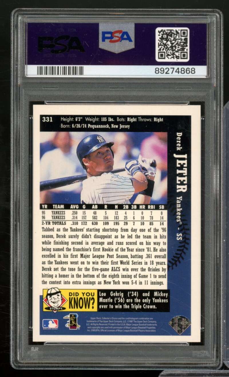 Derek Jeter Card 1997 Collector's Choice #331 PSA 9 Image 2