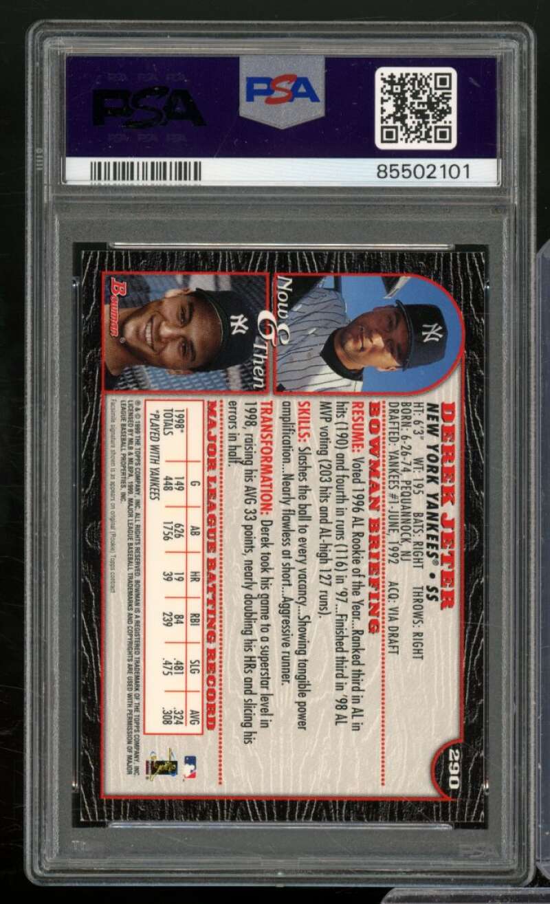 Derek Jeter Card 1999 Bowman #290 PSA 10 Image 2