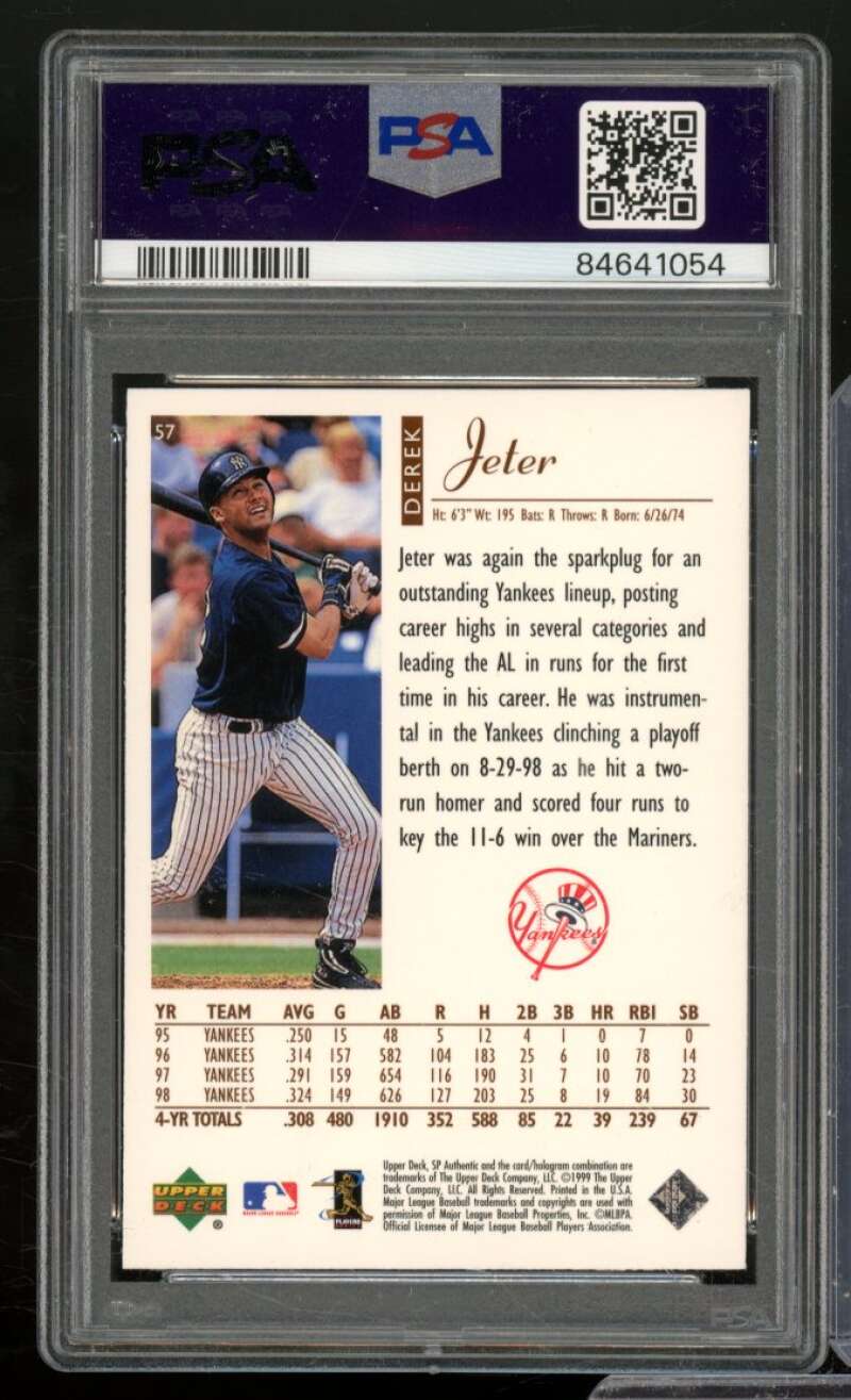 Derek Jeter Card 1999 SP Authentic #57 PSA 10 Image 2