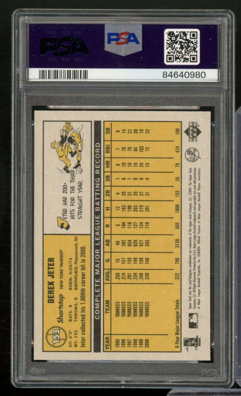 Derek Jeter Card 2001 U.D. Vintage #153 PSA 10 Image 2