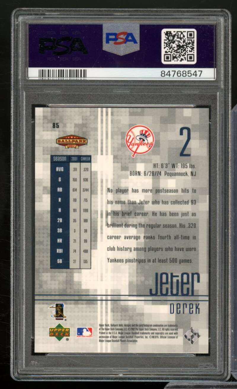 Derek Jeter Card 2002 Upper Deck Ballpark Idols #85 PSA 10 Image 2