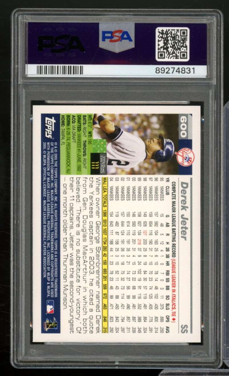 Derek Jeter Card 2005 Topps #600 PSA 9 Image 2