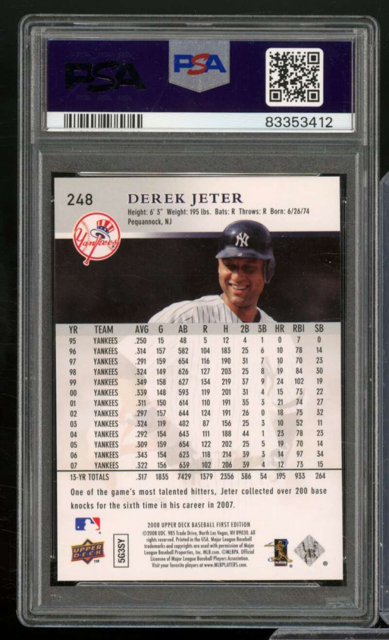 Derek Jeter Card 2008 U.D. First Edition #248 PSA 10 Image 2