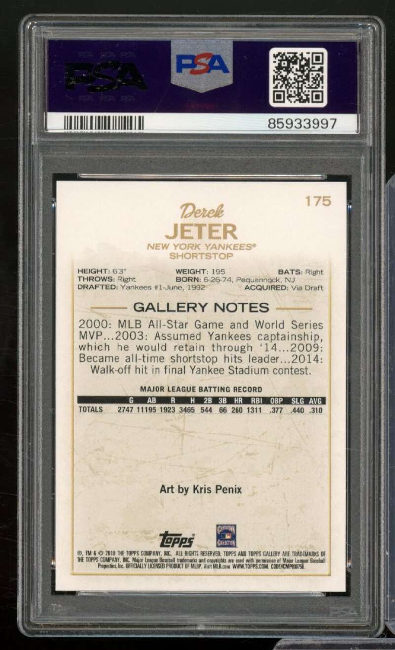 Derek Jeter Card 2018 Topps Gallery #175 PSA 10 Image 2