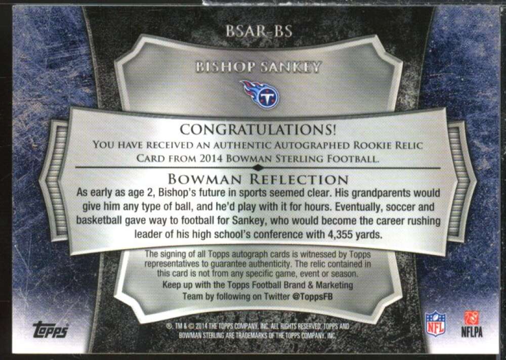 Bishop Sankey 2014 Bowman Sterling Rookie AU Relics Gold Refractors #BSARBS  Image 2