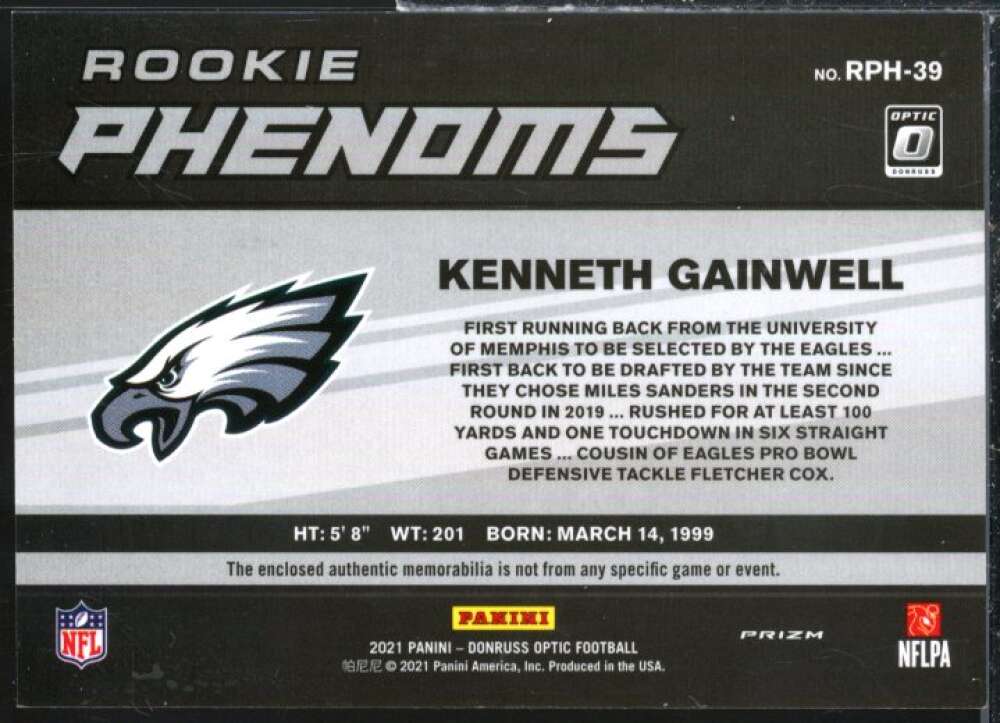 Kenneth Gainwell RC 2021 Donruss Optic Rookie Phenoms Jerseys Horizontal Red #39  Image 2