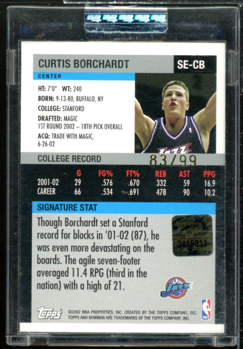 Curtis Borchardt AU Card 2002-03 Bowman Signature Edition Parallel #SECB  Image 2