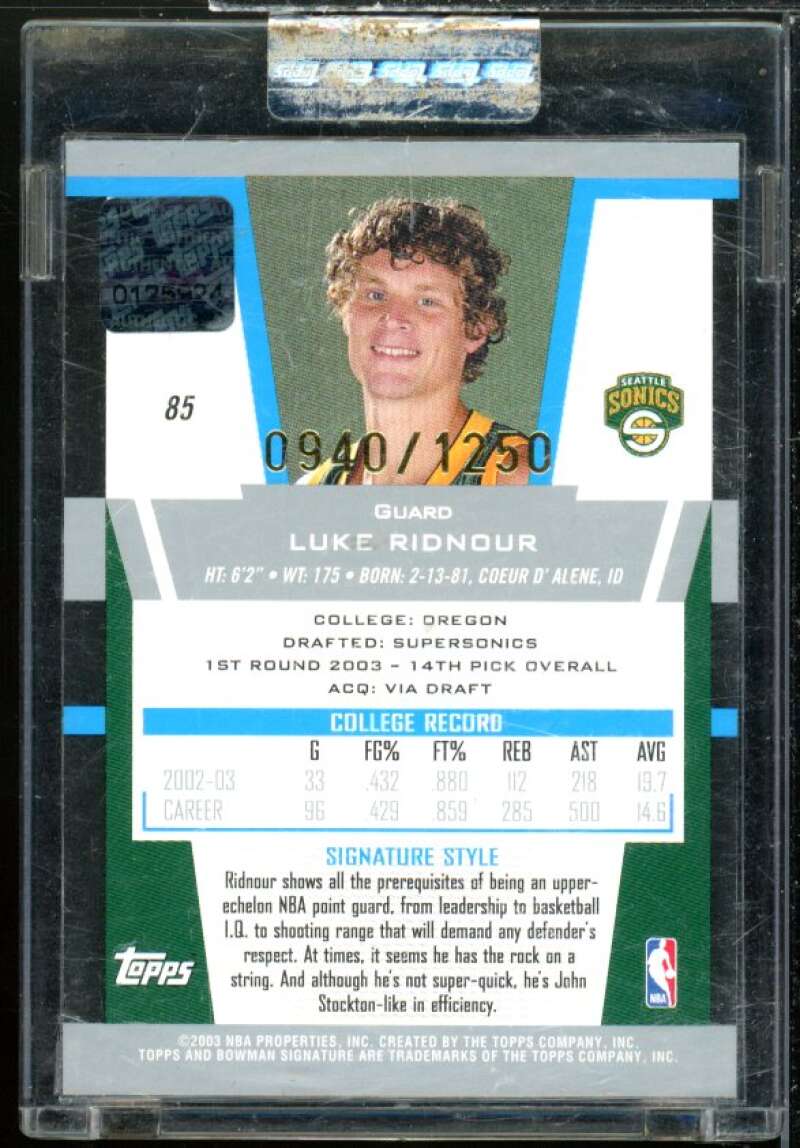 Luke Ridnour JSY AU Rookie Card 2003-04 Bowman Signature Edition #85  Image 2