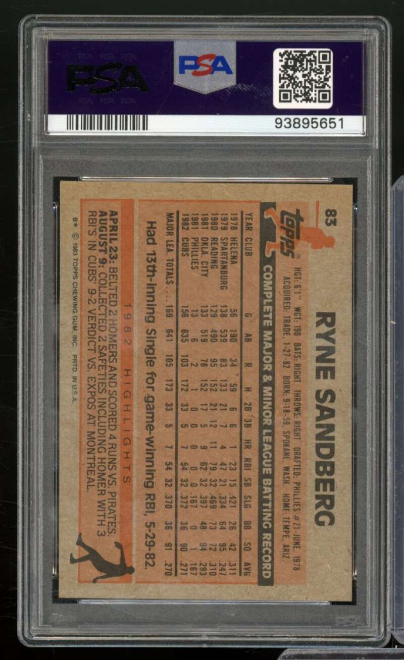 Ryne Sandberg Rookie Card 1983 Topps #83 PSA 9 Image 2