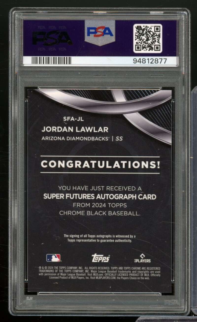 Jordan Lawlar Rookie 2024 Topps Chrome Black Super Futre Autograph #JL PSA 9 Image 2