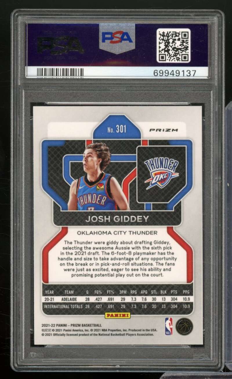 Josh Giddey Card 2021-22 Panini Prizm NBA 75th Prizm #301 PSA 10 Image 2