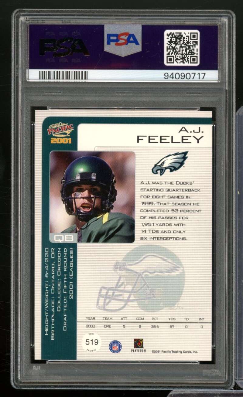 A.J. Feeley Rookie Card 2001 Pacific (pop 1) #519 PSA 9 Image 2