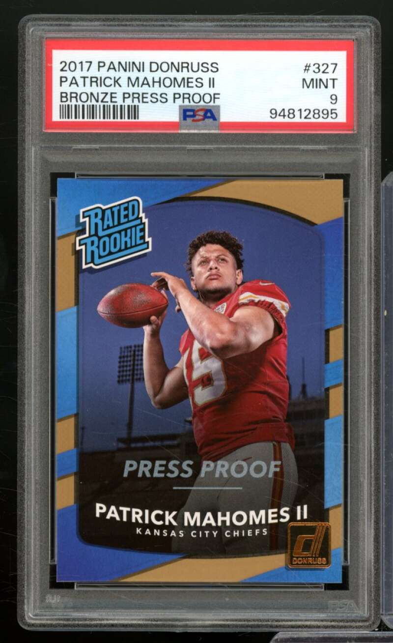 Patrick Mahomes Rookie Card 2017 Panini Donruss Bronze Press Proof #327 PSA 9 Image 1