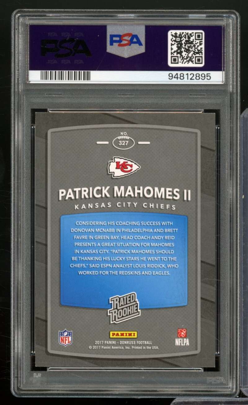 Patrick Mahomes Rookie Card 2017 Panini Donruss Bronze Press Proof #327 PSA 9 Image 2