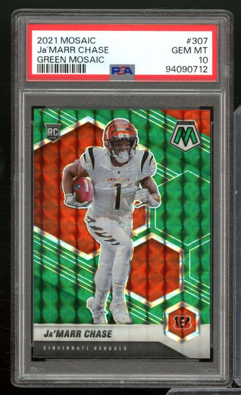 Ja'Marr Chase Rookie Card 2021 Mosaic Green Mosaic #307 PSA 10 Image 1