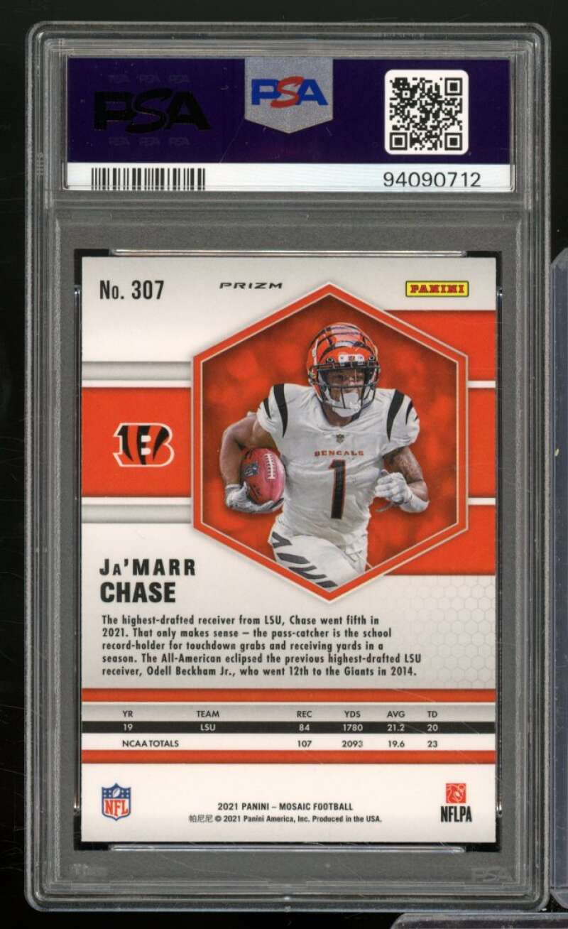 Ja'Marr Chase Rookie Card 2021 Mosaic Green Mosaic #307 PSA 10 Image 2