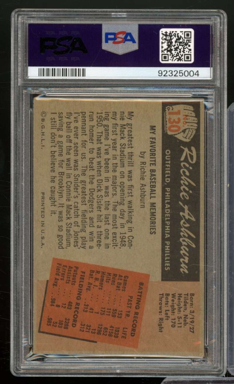 Richie Ashburn Card 1955 Bowman #130 PSA 3 Image 2