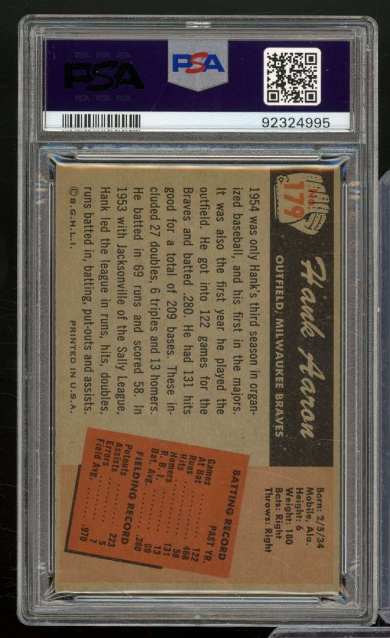 Hank Aaron Card 1955 Bowman #179 PSA 5 Image 2